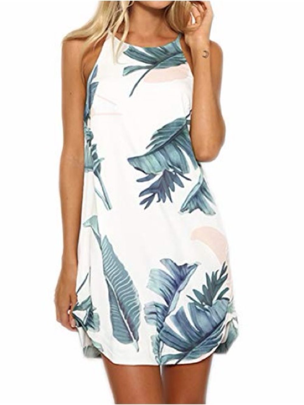 Women’s White Tropical Print Swim Cover-Up Dress